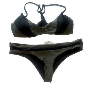 damsel Green and Black color block Bikini Set
